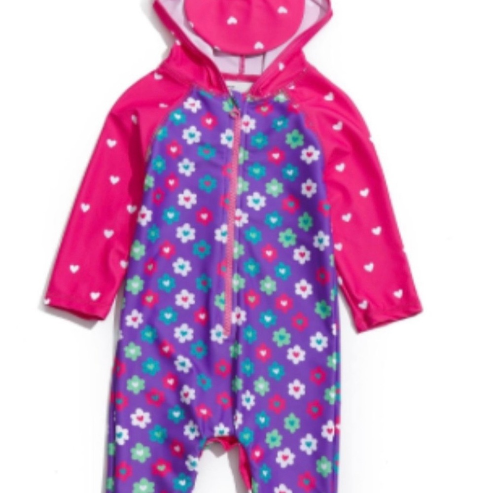Pink and Purple One Piece Swimwear with Floral Design